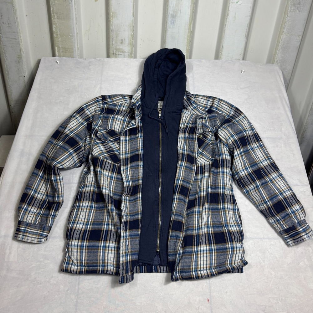 Legendary Whitetails Mens Shirt Jacket Blue‎ Plaid Flannel Maplewood Hooded LG